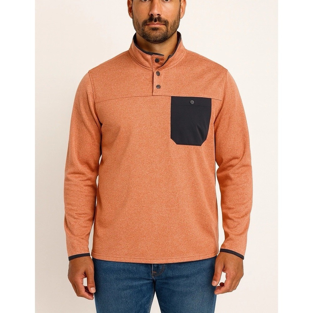Duluth Trading Thermal Pullover Shirt Men XL Orange Snap Mock Neck Long Sleeve